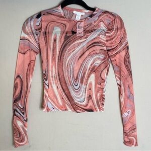 Women’s Full Tilt Tillys Long Sleeve Meah Cropped Marvel Swirl Pattern Blouse S